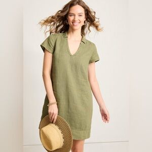 TOMMY BAHAMA Two Palms Short Sleeve Collared Linen Dress